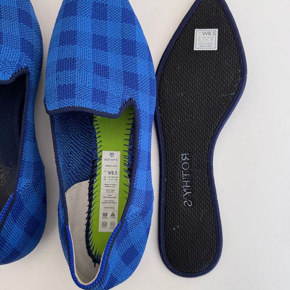 Rothy's Limited Edition Lazuli Blue Gingham Plaid Pointed Toe Loafers - Picture 5 of 5